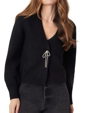 Scotch & Soda Black Ribbed Tie-Front Cardigan